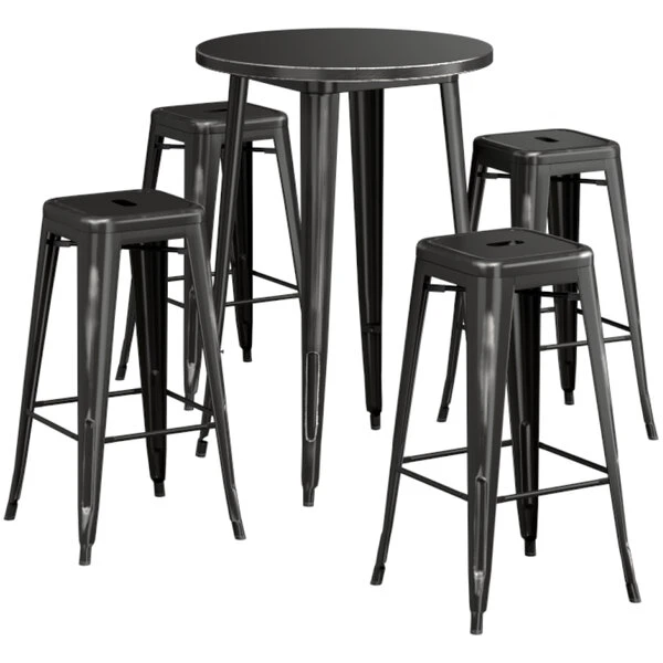LT&S Alloy Series Lancaster Table & Seating Alloy Series 30" Round Distressed Black Outdoor Bar Height Table With Four Barstools 2 LT&S Alloy Series Lancaster Table & Seating Alloy Series 30" Round Distressed Black Outdoor Bar Height Table With Four Barstools - Image 2