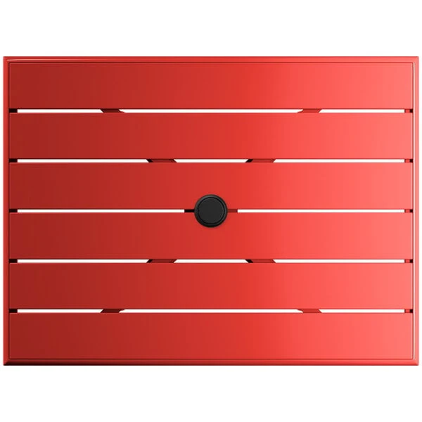 Lancaster Table & Seating 24" X 32" Red Powder-Coated Aluminum Dining Height Outdoor Table With Umbrella Hole And 2 Side Chairs 5 Lancaster Table & Seating 24" X 32" Red Powder-Coated Aluminum Dining Height Outdoor Table With Umbrella Hole And 2 Side Chairs - Image 5