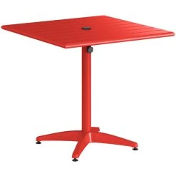Lancaster Table & Seating 32" X 32" Red Powder-Coated Aluminum Dining Height Outdoor Table With Umbrella Hole And 4 Side Chairs -Zown Shop 2342583