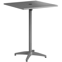 Lancaster Table & Seating 32" X 32" Matte Gray Powder-Coated Aluminum Bar Height Outdoor Table With Umbrella Hole And 4 Barstools -Zown Shop 2342587
