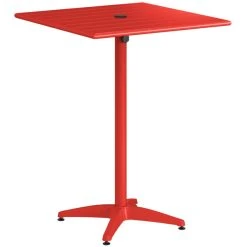 Lancaster Table & Seating 32" X 32" Red Powder-Coated Aluminum Bar Height Outdoor Table With Umbrella Hole And 4 Barstools -Zown Shop 2342591