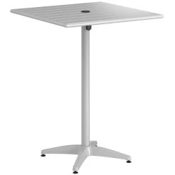 Lancaster Table & Seating 32" X 32" Silver Powder-Coated Aluminum Bar Height Outdoor Table With Umbrella Hole And 4 Barstools -Zown Shop 2342593