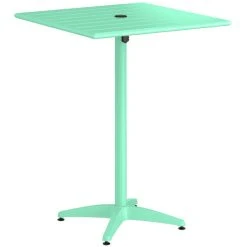 Lancaster Table & Seating 32" X 32" Seafoam Powder-Coated Aluminum Bar Height Outdoor Table With Umbrella Hole And 4 Barstools -Zown Shop 2342599