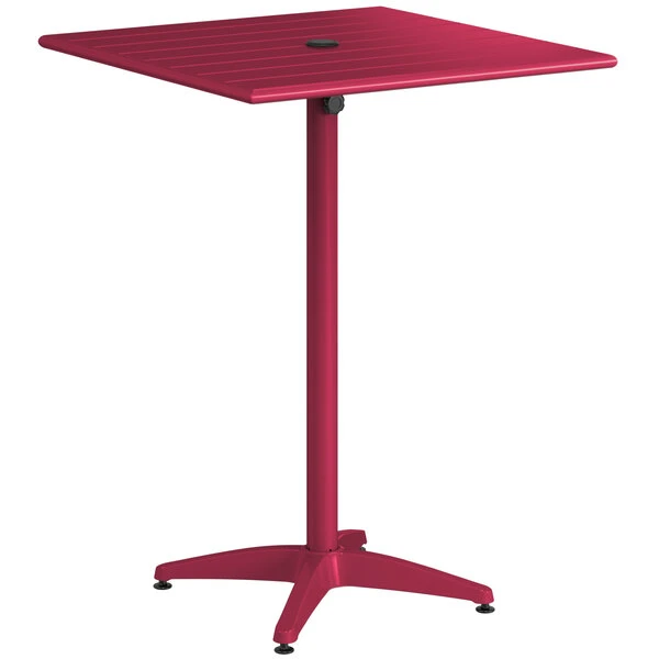 Lancaster Table & Seating 32" X 32" Sangria Powder-Coated Aluminum Bar Height Outdoor Table With Umbrella Hole And 4 Barstools 4 Lancaster Table & Seating 32" X 32" Sangria Powder-Coated Aluminum Bar Height Outdoor Table With Umbrella Hole And 4 Barstools - Image 4