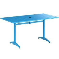 Lancaster Table & Seating 32" X 60" Blue Powder-Coated Aluminum Dining Height Outdoor Table With Umbrella Hole And 4 Side Chairs 8 Lancaster Table & Seating 32" X 60" Blue Powder-Coated Aluminum Dining Height Outdoor Table With Umbrella Hole And 4 Side Chairs -Zown Shop 2342607