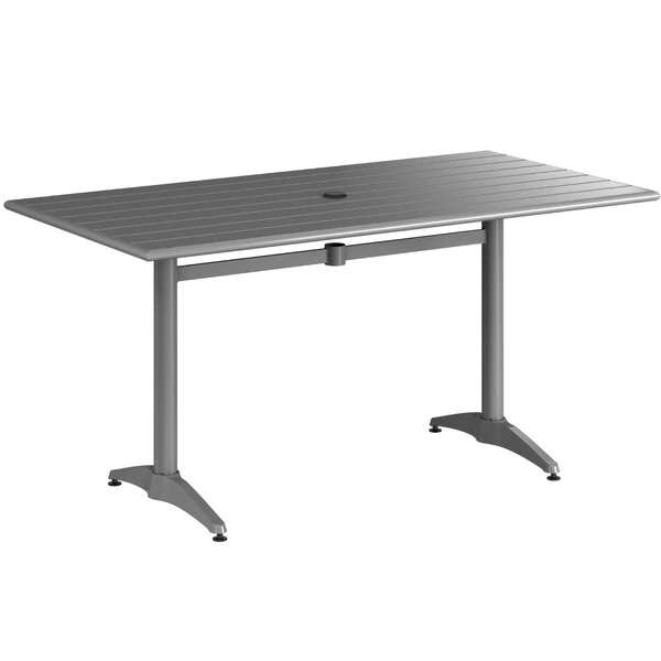 Lancaster Table & Seating 32" X 60" Matte Gray Powder-Coated Aluminum Dining Height Outdoor Table With Umbrella Hole And 6 Side Chairs 4 Lancaster Table & Seating 32" X 60" Matte Gray Powder-Coated Aluminum Dining Height Outdoor Table With Umbrella Hole And 6 Side Chairs - Image 4