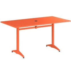 Lancaster Table & Seating 32" X 60" Orange Powder-Coated Aluminum Standard Height Outdoor Table With Umbrella Hole And 4 Side Chairs -Zown Shop 2342649