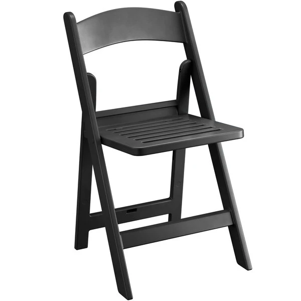 Lancaster Table & Seating Black Resin Folding Chair With Slatted Seat 2 Lancaster Table & Seating Black Resin Folding Chair With Slatted Seat - Image 2