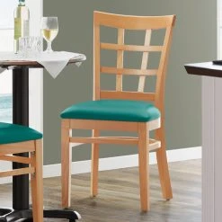 Lancaster Table & Seating Natural Wooden Window Back Chair With 2 1/2" Green Padded Seat