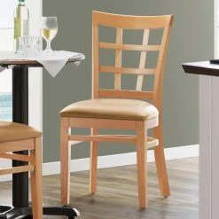 Lancaster Table & Seating Natural Wooden Window Back Chair With 2 1/2" Light Brown Padded Seat