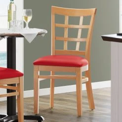 Lancaster Table & Seating Natural Wooden Window Back Chair With 2 1/2" Red Padded Seat