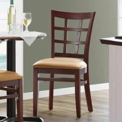 Lancaster Table & Seating Mahogany Wooden Window Back Chair With 2 1/2" Light Brown Padded Seat