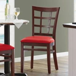 Lancaster Table & Seating Mahogany Wooden Window Back Chair With 2 1/2" Red Padded Seat