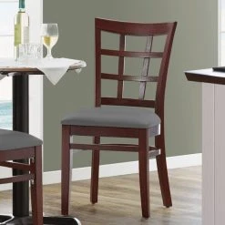 Lancaster Table & Seating Mahogany Finish Wooden Window Back Chair With Dark Gray Padded Seat