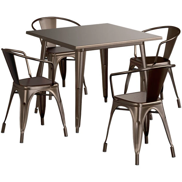 LT&S Alloy Series Lancaster Table & Seating Alloy Series 36" X 36" Copper Dining Height Outdoor Table With 4 Arm Chairs 2 LT&S Alloy Series Lancaster Table & Seating Alloy Series 36" X 36" Copper Dining Height Outdoor Table With 4 Arm Chairs - Image 2
