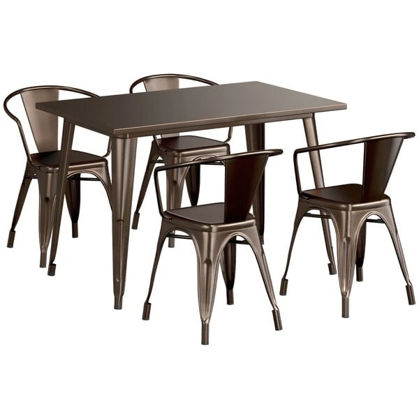 LT&S Alloy Series Lancaster Table & Seating Alloy Series 48" X 30" Copper Dining Height Outdoor Table With 4 Arm Chairs 2 LT&S Alloy Series Lancaster Table & Seating Alloy Series 48" X 30" Copper Dining Height Outdoor Table With 4 Arm Chairs - Image 2