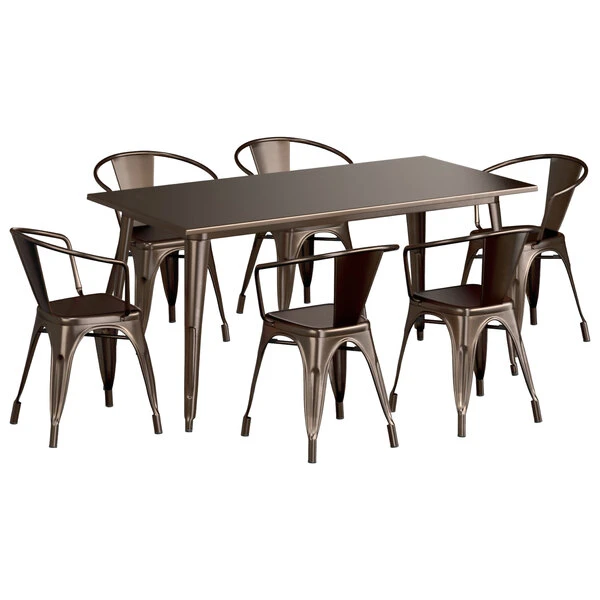 LT&S Alloy Series Lancaster Table & Seating Alloy Series 63" X 32" Copper Dining Height Outdoor Table With 6 Arm Chairs 2 LT&S Alloy Series Lancaster Table & Seating Alloy Series 63" X 32" Copper Dining Height Outdoor Table With 6 Arm Chairs - Image 2