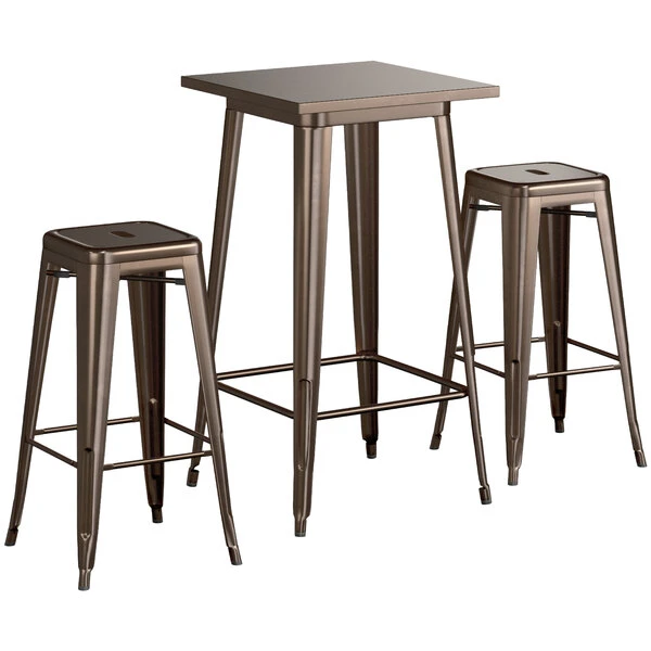 LT&S Alloy Series Lancaster Table & Seating Alloy Series 24" X 24" Copper Outdoor Bar Height Table With Two Barstools 2 LT&S Alloy Series Lancaster Table & Seating Alloy Series 24" X 24" Copper Outdoor Bar Height Table With Two Barstools - Image 2