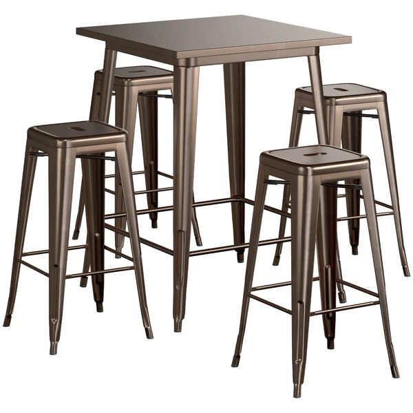 LT&S Alloy Series Lancaster Table & Seating Alloy Series 32" X 32" Copper Outdoor Bar Height Table With Four Barstools 2 LT&S Alloy Series Lancaster Table & Seating Alloy Series 32" X 32" Copper Outdoor Bar Height Table With Four Barstools - Image 2