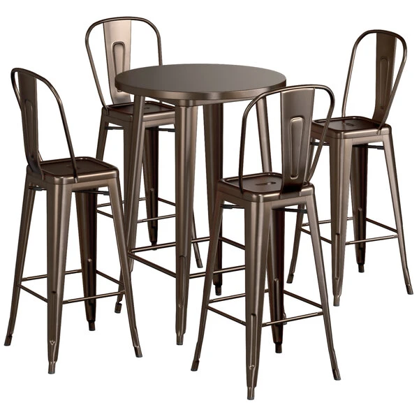 LT&S Alloy Series Lancaster Table & Seating Alloy Series 30" Round Copper Outdoor Bar Height Table With 4 Metal Cafe Bar Stools 2 LT&S Alloy Series Lancaster Table & Seating Alloy Series 30" Round Copper Outdoor Bar Height Table With 4 Metal Cafe Bar Stools - Image 2