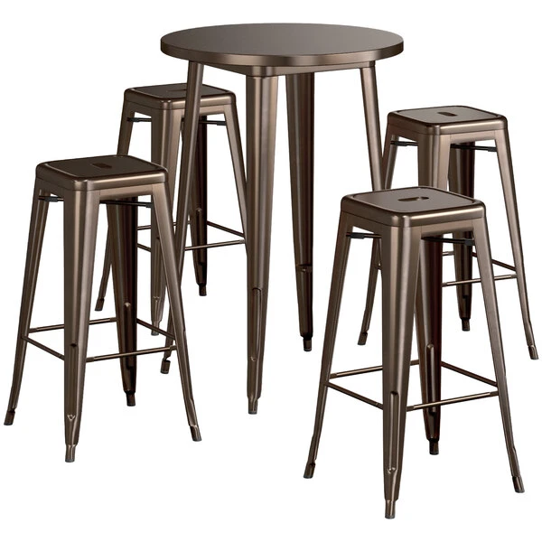 LT&S Alloy Series Lancaster Table & Seating Alloy Series 30" Round Copper Outdoor Bar Height Table With Four Barstools 2 LT&S Alloy Series Lancaster Table & Seating Alloy Series 30" Round Copper Outdoor Bar Height Table With Four Barstools - Image 2