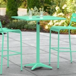 Lancaster Table & Seating 32" X 32" Sea Foam Powder-Coated Aluminum Bar Height Outdoor Table With Umbrella Hole
