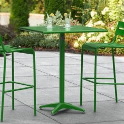 Lancaster Table & Seating 32" X 32" Green Powder-Coated Aluminum Bar Height Outdoor Table With Umbrella Hole