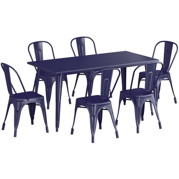 LT&S Alloy Series Lancaster Table & Seating Alloy Series 63" X 32" Navy Dining Height Outdoor Table With 6 Industrial Cafe Chairs 2 LT&S Alloy Series Lancaster Table & Seating Alloy Series 63" X 32" Navy Dining Height Outdoor Table With 6 Industrial Cafe Chairs - Image 2
