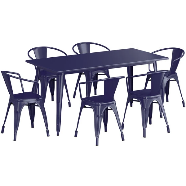 LT&S Alloy Series Lancaster Table & Seating Alloy Series 63" X 32" Navy Dining Height Outdoor Table With 6 Arm Chairs 2 LT&S Alloy Series Lancaster Table & Seating Alloy Series 63" X 32" Navy Dining Height Outdoor Table With 6 Arm Chairs - Image 2