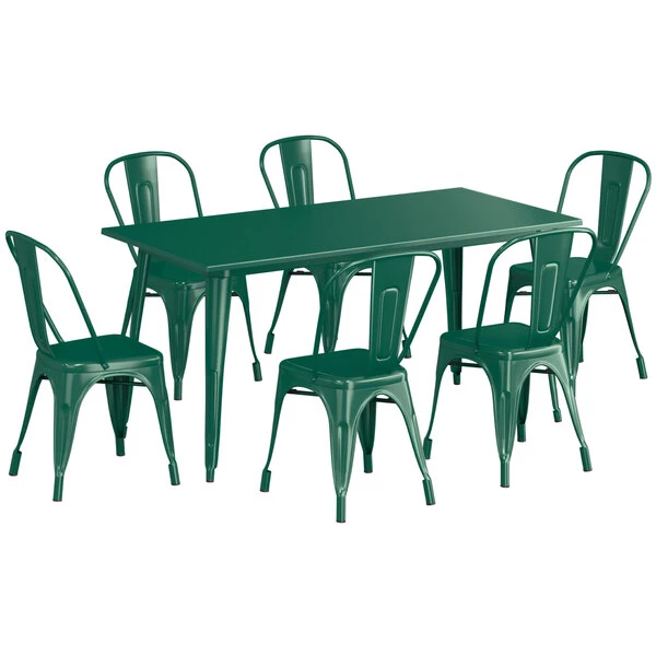 LT&S Alloy Series Lancaster Table & Seating Alloy Series 63" X 32" Emerald Dining Height Outdoor Table With 6 Industrial Cafe Chairs 2 LT&S Alloy Series Lancaster Table & Seating Alloy Series 63" X 32" Emerald Dining Height Outdoor Table With 6 Industrial Cafe Chairs - Image 2