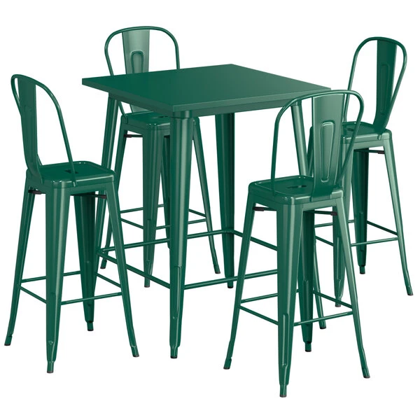 LT&S Alloy Series Lancaster Table & Seating Alloy Series 32" X 32" Emerald Outdoor Bar Height Table With 4 Metal Cafe Bar Stools 2 LT&S Alloy Series Lancaster Table & Seating Alloy Series 32" X 32" Emerald Outdoor Bar Height Table With 4 Metal Cafe Bar Stools - Image 2