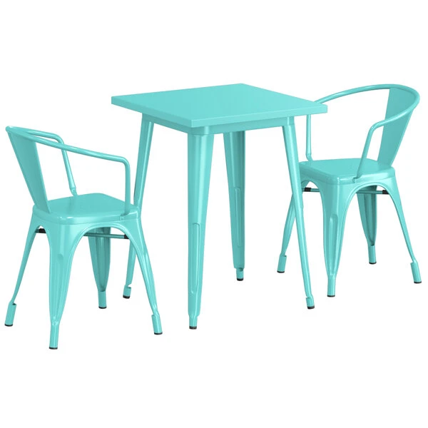 LT&S Alloy Series Lancaster Table & Seating Alloy Series 24" X 24" Seafoam Dining Height Outdoor Table With 2 Arm Chairs 2 LT&S Alloy Series Lancaster Table & Seating Alloy Series 24" X 24" Seafoam Dining Height Outdoor Table With 2 Arm Chairs - Image 2