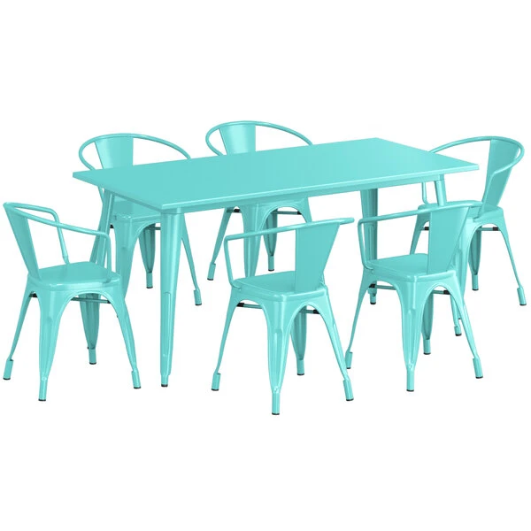 LT&S Alloy Series Lancaster Table & Seating Alloy Series 63" X 32" Seafoam Dining Height Outdoor Table With 6 Arm Chairs 2 LT&S Alloy Series Lancaster Table & Seating Alloy Series 63" X 32" Seafoam Dining Height Outdoor Table With 6 Arm Chairs - Image 2