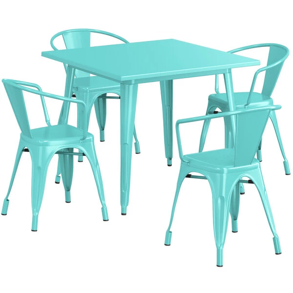 LT&S Alloy Series Lancaster Table & Seating Alloy Series 36" X 36" Seafoam Dining Height Outdoor Table With 4 Arm Chairs 2 LT&S Alloy Series Lancaster Table & Seating Alloy Series 36" X 36" Seafoam Dining Height Outdoor Table With 4 Arm Chairs - Image 2