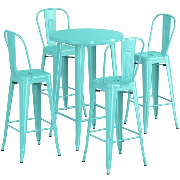 LT&S Alloy Series Lancaster Table & Seating Alloy Series 30" Round Seafoam Outdoor Bar Height Table With 4 Metal Cafe Bar Stools 2 LT&S Alloy Series Lancaster Table & Seating Alloy Series 30" Round Seafoam Outdoor Bar Height Table With 4 Metal Cafe Bar Stools - Image 2