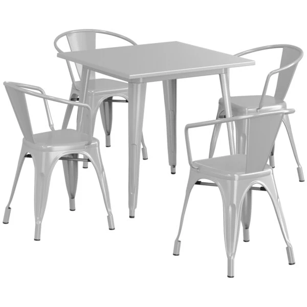 LT&S Alloy Series Lancaster Table & Seating Alloy Series 32" X 32" Silver Dining Height Outdoor Table With 4 Arm Chairs 2 LT&S Alloy Series Lancaster Table & Seating Alloy Series 32" X 32" Silver Dining Height Outdoor Table With 4 Arm Chairs - Image 2