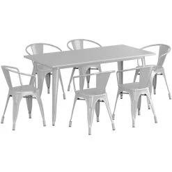 LT&S Alloy Series Lancaster Table & Seating Alloy Series 63" X 32" Silver Dining Height Outdoor Table With 6 Arm Chairs 6 LT&S Alloy Series Lancaster Table & Seating Alloy Series 63" X 32" Silver Dining Height Outdoor Table With 6 Arm Chairs -Zown Shop 2358739