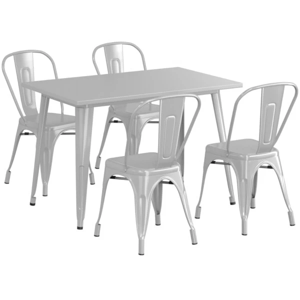 LT&S Alloy Series Lancaster Table & Seating Alloy Series 48" X 30" Silver Dining Height Outdoor Table With 4 Industrial Cafe Chairs 2 LT&S Alloy Series Lancaster Table & Seating Alloy Series 48" X 30" Silver Dining Height Outdoor Table With 4 Industrial Cafe Chairs - Image 2