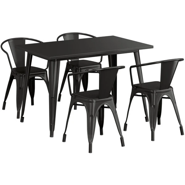 LT&S Alloy Series Lancaster Table & Seating Alloy Series 48" X 30" Black Dining Height Outdoor Table With 4 Arm Chairs 2 LT&S Alloy Series Lancaster Table & Seating Alloy Series 48" X 30" Black Dining Height Outdoor Table With 4 Arm Chairs - Image 2