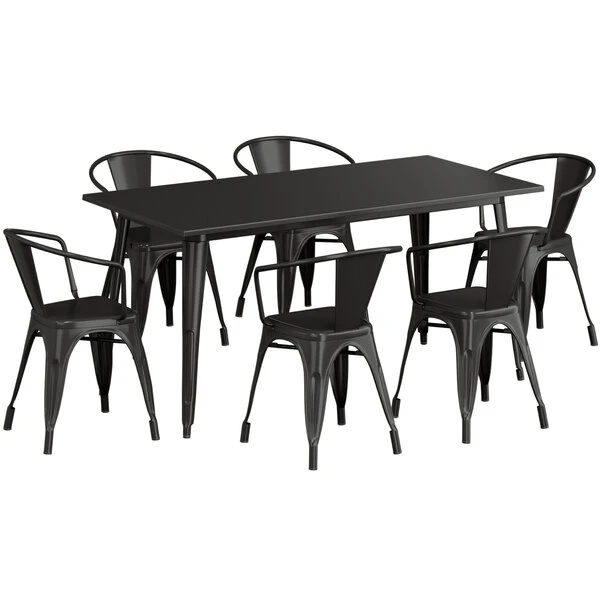 LT&S Alloy Series Lancaster Table & Seating Alloy Series 63" X 32" Black Dining Height Outdoor Table With 6 Arm Chairs 2 LT&S Alloy Series Lancaster Table & Seating Alloy Series 63" X 32" Black Dining Height Outdoor Table With 6 Arm Chairs - Image 2