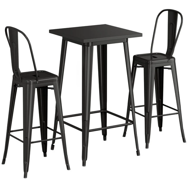 LT&S Alloy Series Lancaster Table & Seating Alloy Series 24" X 24" Black Outdoor Bar Height Table With 2 Metal Cafe Bar Stools 2 LT&S Alloy Series Lancaster Table & Seating Alloy Series 24" X 24" Black Outdoor Bar Height Table With 2 Metal Cafe Bar Stools - Image 2