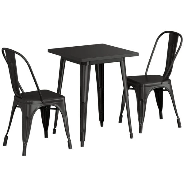 LT&S Alloy Series Lancaster Table & Seating Alloy Series 24" X 24" Black Dining Height Outdoor Table With 2 Industrial Cafe Chairs 2 LT&S Alloy Series Lancaster Table & Seating Alloy Series 24" X 24" Black Dining Height Outdoor Table With 2 Industrial Cafe Chairs - Image 2