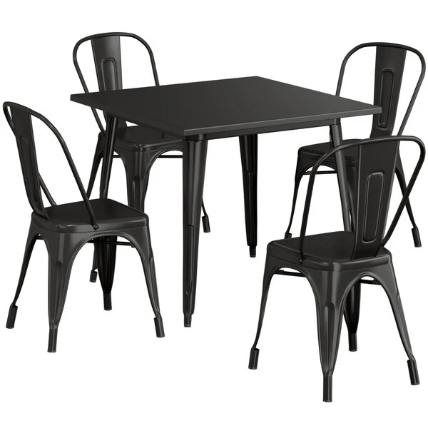 LT&S Alloy Series Lancaster Table & Seating Alloy Series 36" X 36" Black Dining Height Outdoor Table With 4 Industrial Cafe Chairs 2 LT&S Alloy Series Lancaster Table & Seating Alloy Series 36" X 36" Black Dining Height Outdoor Table With 4 Industrial Cafe Chairs - Image 2