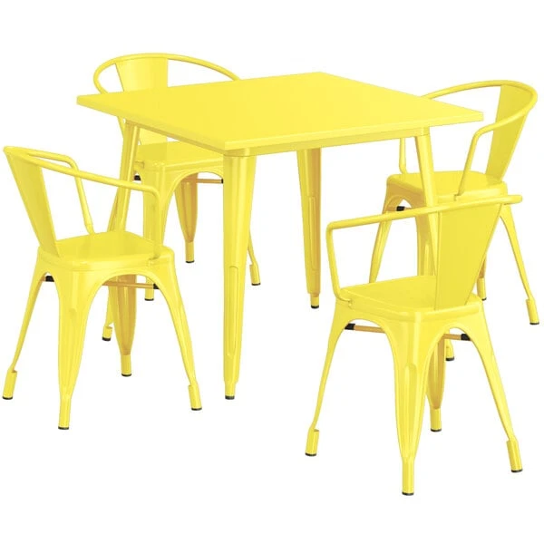 LT&S Alloy Series Lancaster Table & Seating Alloy Series 36" X 36" Yellow Dining Height Outdoor Table With 4 Arm Chairs 2 LT&S Alloy Series Lancaster Table & Seating Alloy Series 36" X 36" Yellow Dining Height Outdoor Table With 4 Arm Chairs - Image 2