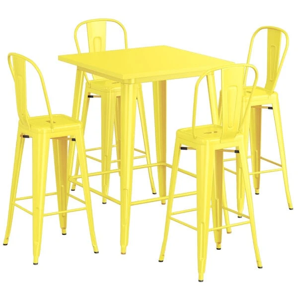 LT&S Alloy Series Lancaster Table & Seating Alloy Series 32" X 32" Yellow Outdoor Bar Height Table With 4 Metal Cafe Bar Stools 2 LT&S Alloy Series Lancaster Table & Seating Alloy Series 32" X 32" Yellow Outdoor Bar Height Table With 4 Metal Cafe Bar Stools - Image 2