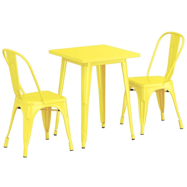LT&S Alloy Series Lancaster Table & Seating Alloy Series 24" X 24" Yellow Dining Height Outdoor Table With 2 Industrial Cafe Chairs 2 LT&S Alloy Series Lancaster Table & Seating Alloy Series 24" X 24" Yellow Dining Height Outdoor Table With 2 Industrial Cafe Chairs - Image 2