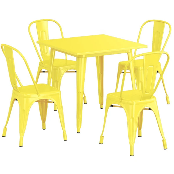 LT&S Alloy Series Lancaster Table & Seating Alloy Series 32" X 32" Yellow Dining Height Outdoor Table With 4 Industrial Cafe Chairs 2 LT&S Alloy Series Lancaster Table & Seating Alloy Series 32" X 32" Yellow Dining Height Outdoor Table With 4 Industrial Cafe Chairs - Image 2