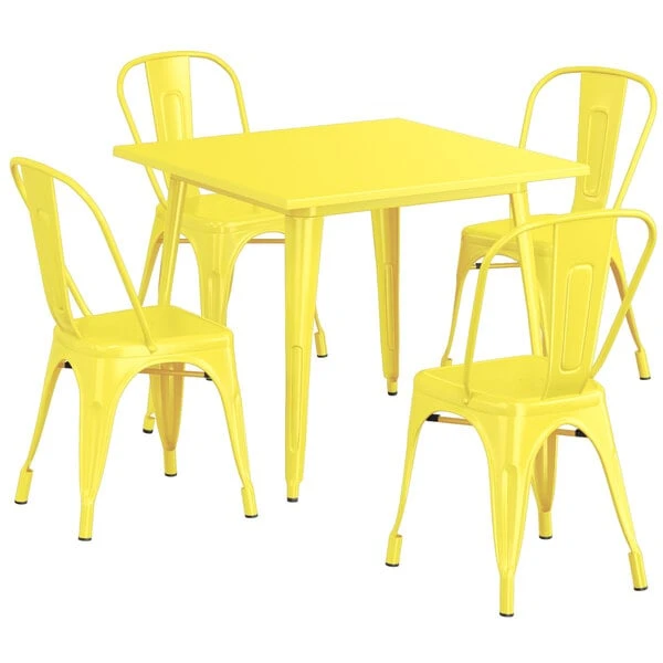 LT&S Alloy Series Lancaster Table & Seating Alloy Series 36" X 36" Yellow Dining Height Outdoor Table With 4 Industrial Cafe Chairs 2 LT&S Alloy Series Lancaster Table & Seating Alloy Series 36" X 36" Yellow Dining Height Outdoor Table With 4 Industrial Cafe Chairs - Image 2