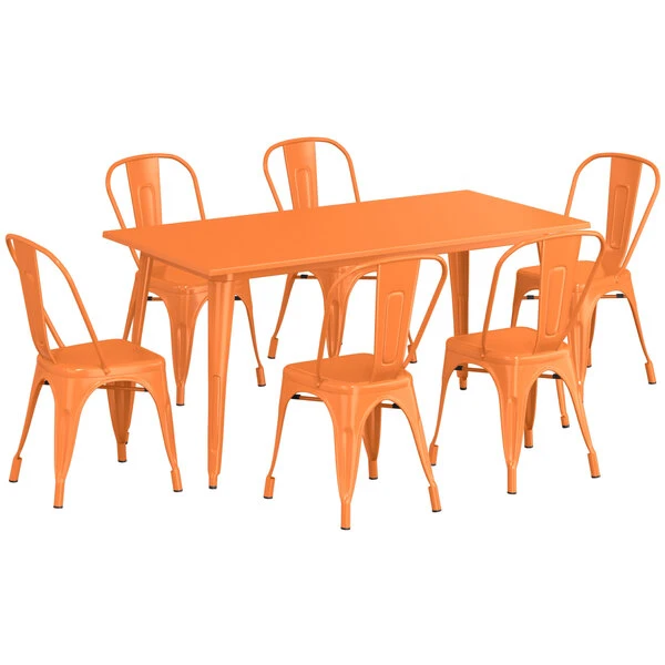 LT&S Alloy Series Lancaster Table & Seating Alloy Series 63" X 32" Orange Dining Height Outdoor Table With 6 Industrial Cafe Chairs 2 LT&S Alloy Series Lancaster Table & Seating Alloy Series 63" X 32" Orange Dining Height Outdoor Table With 6 Industrial Cafe Chairs - Image 2