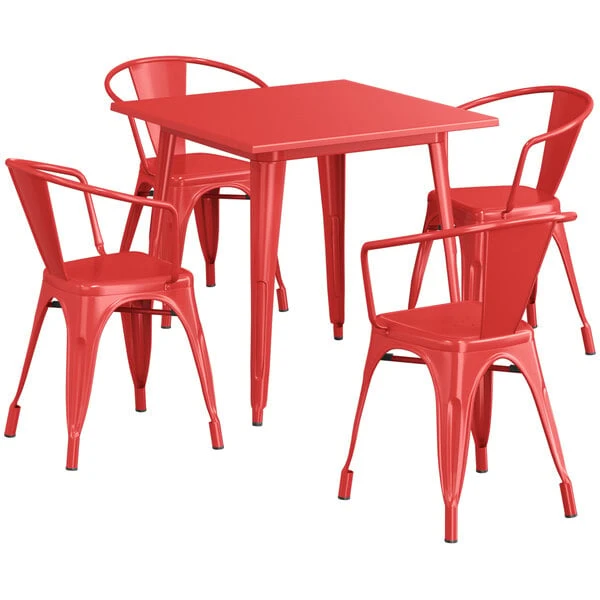 LT&S Alloy Series Lancaster Table & Seating Alloy Series 32" X 32" Red Dining Height Outdoor Table With 4 Arm Chairs 2 LT&S Alloy Series Lancaster Table & Seating Alloy Series 32" X 32" Red Dining Height Outdoor Table With 4 Arm Chairs - Image 2